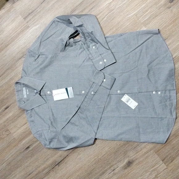 BRAND NEW Men's Perry Ellis Dress Shirt, Slim Fit Gray and Black diamond pattern - Picture 2 of 7